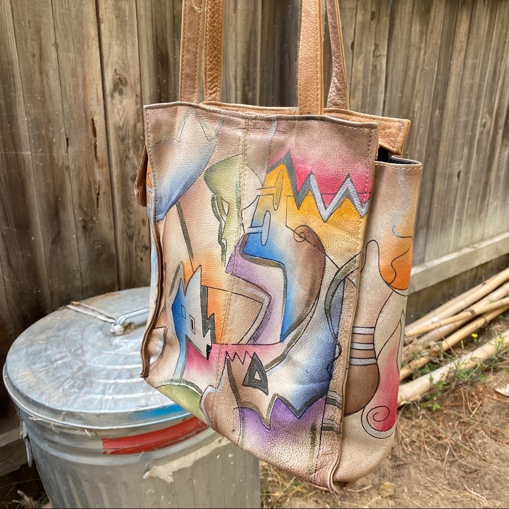 1980’s Vintage Colorful Tan Leather Bag Purse